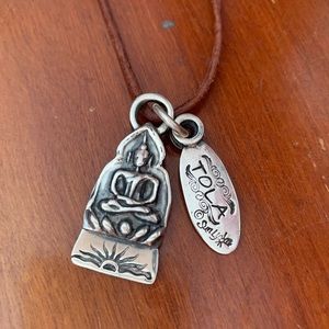 Buddha pendant on adjustable leather, with Two Czech glass beads